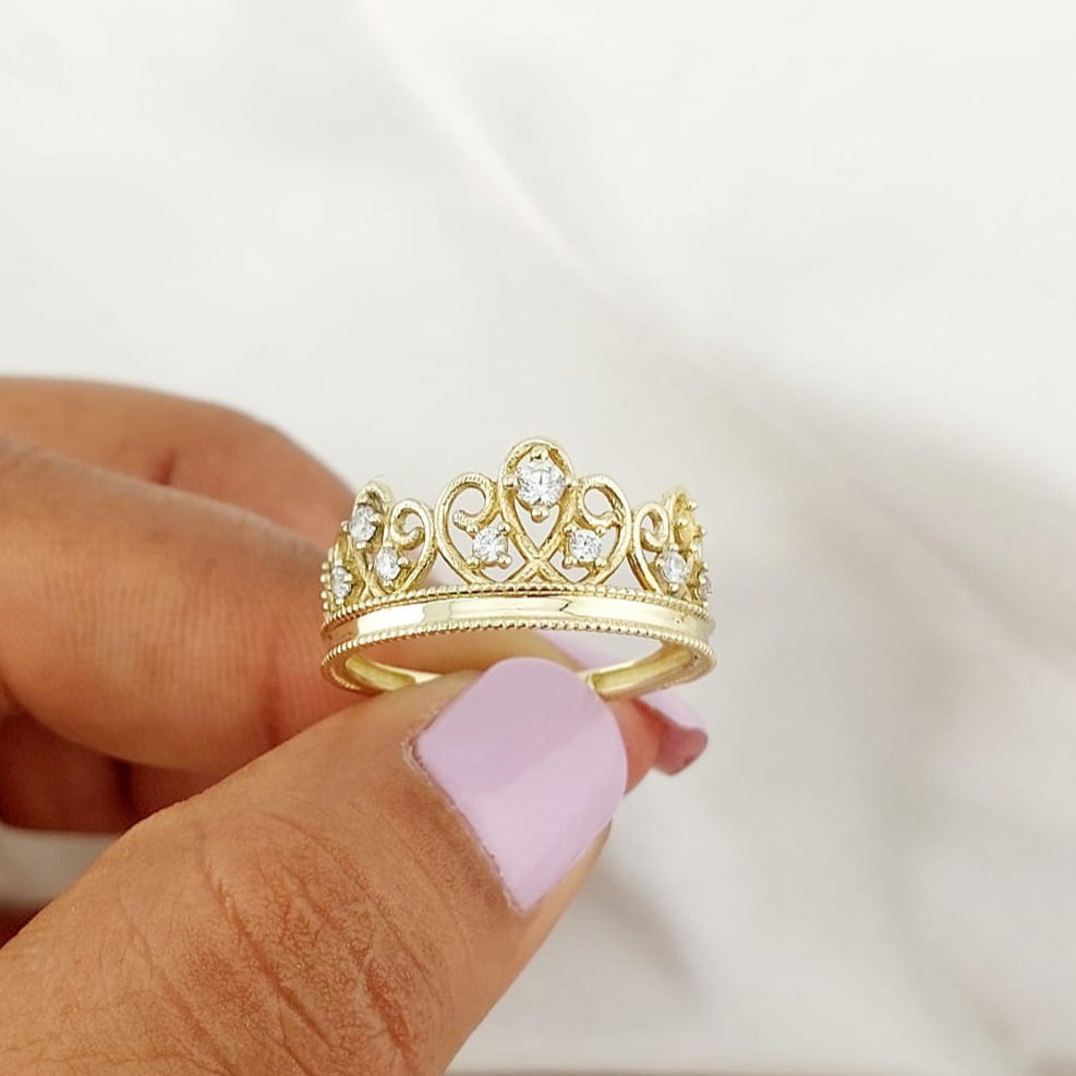 Anillo Corona Dama Oro 10k 2.8g Italia 210000020980