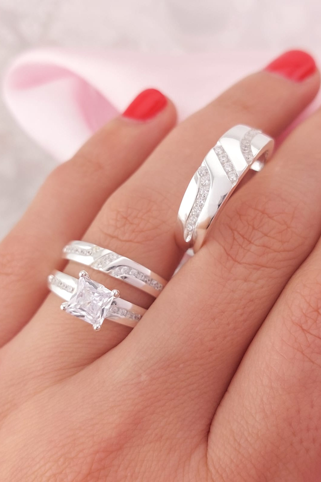 Anillos Tríos Matrimonio Plata 925 25660