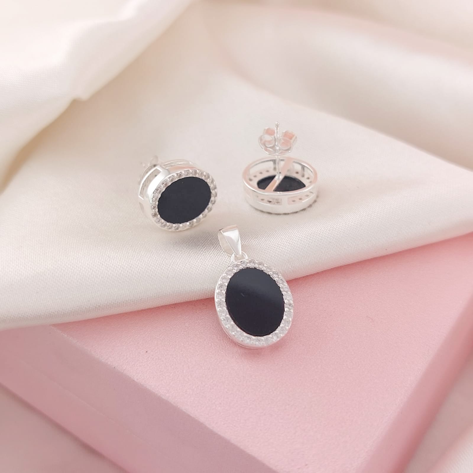 Juego Dama Negro Plata 925 23883