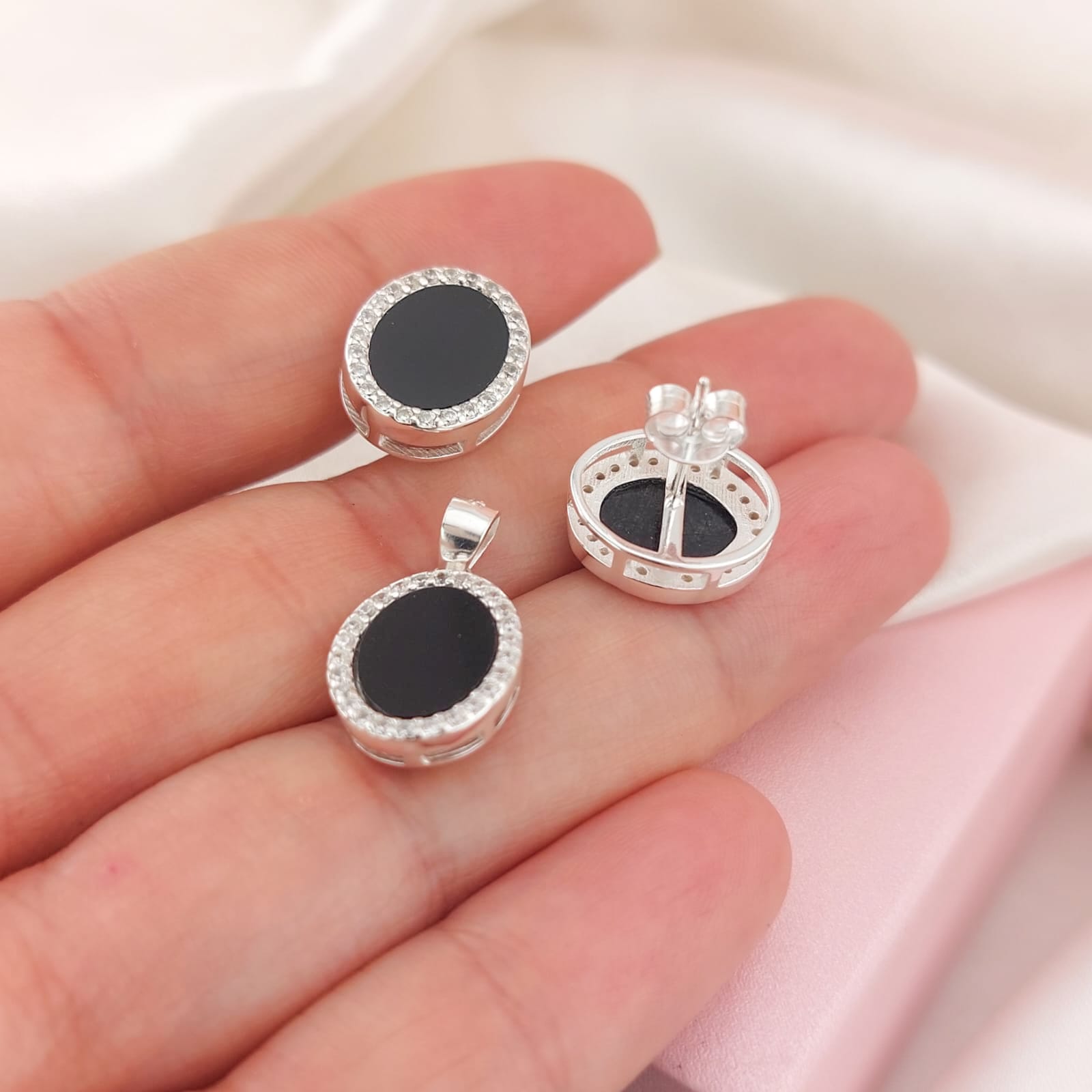 Juego Dama Negro Plata 925 23883