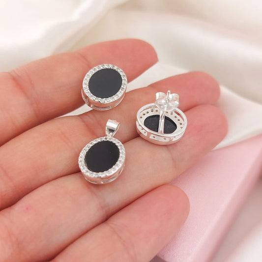 Juego Dama Negro Plata 925 23883