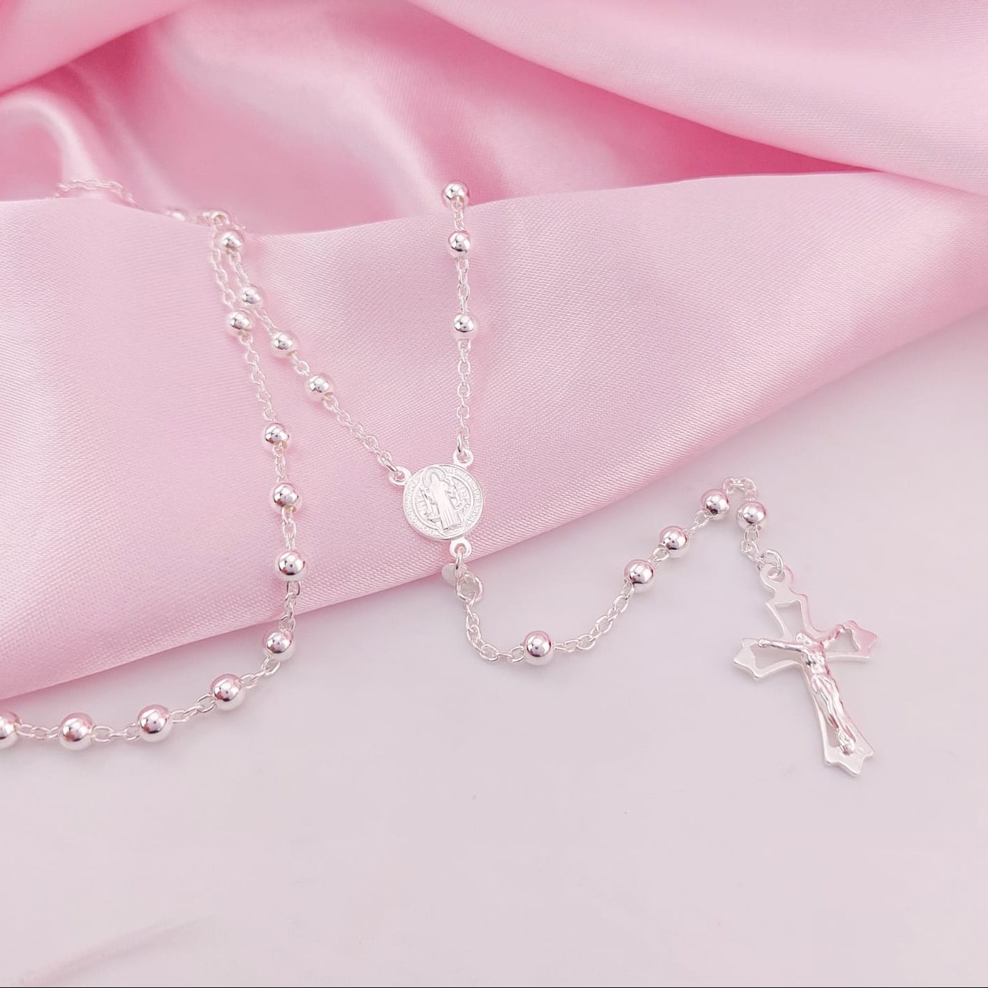 Rosario San Benito Largo Bola 4mm Plata 925 25740