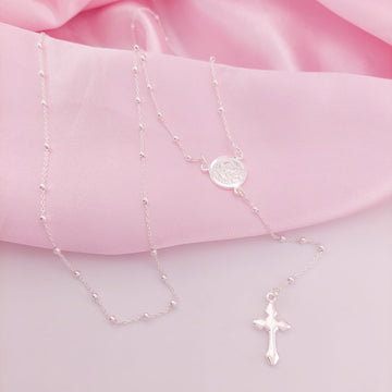 Rosario Padre Pio/ Medalla San Benito Largo 60cm Bola 2mm Plata 925 25671