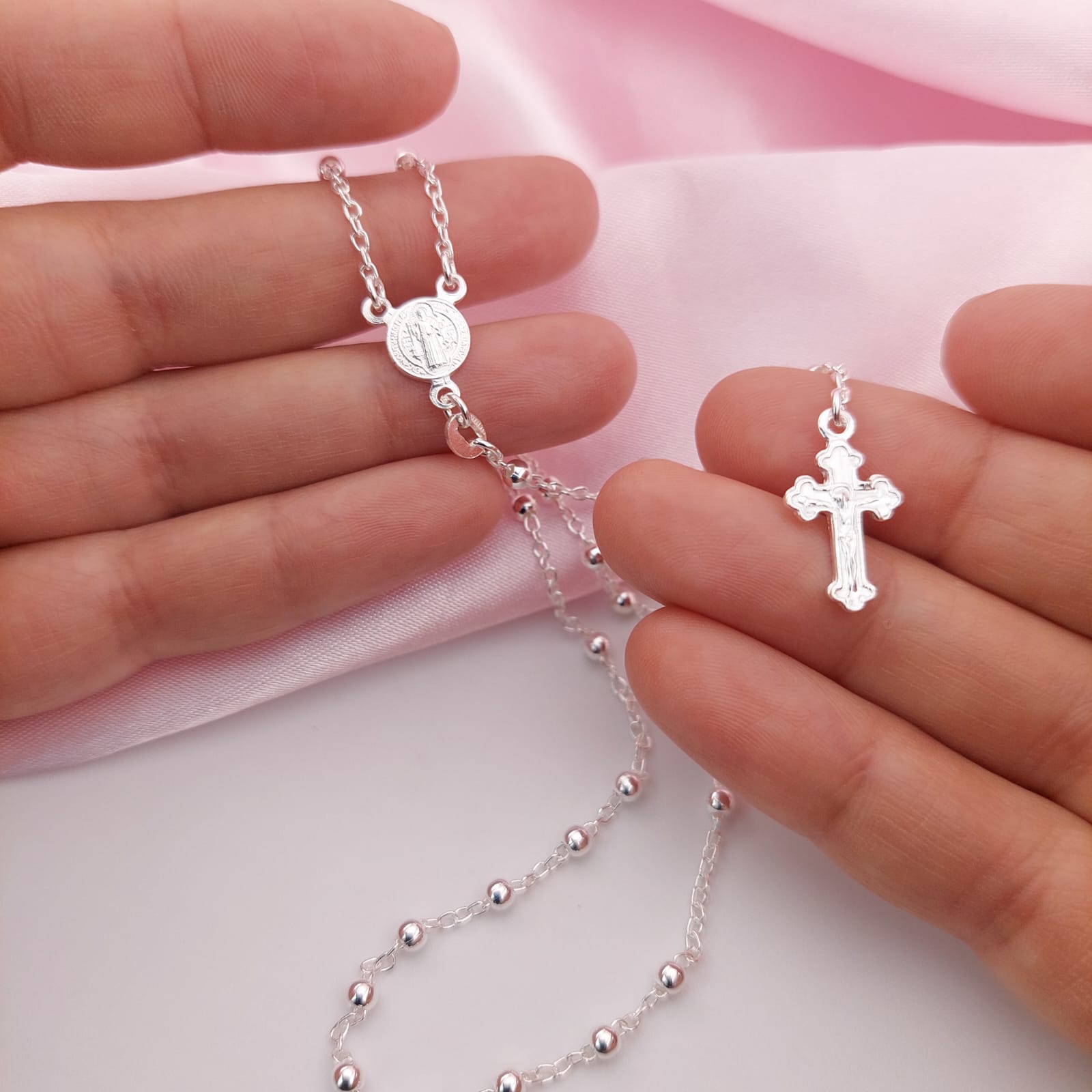 Rosario San Benito Largo Bola 3mm Plata 925 25739