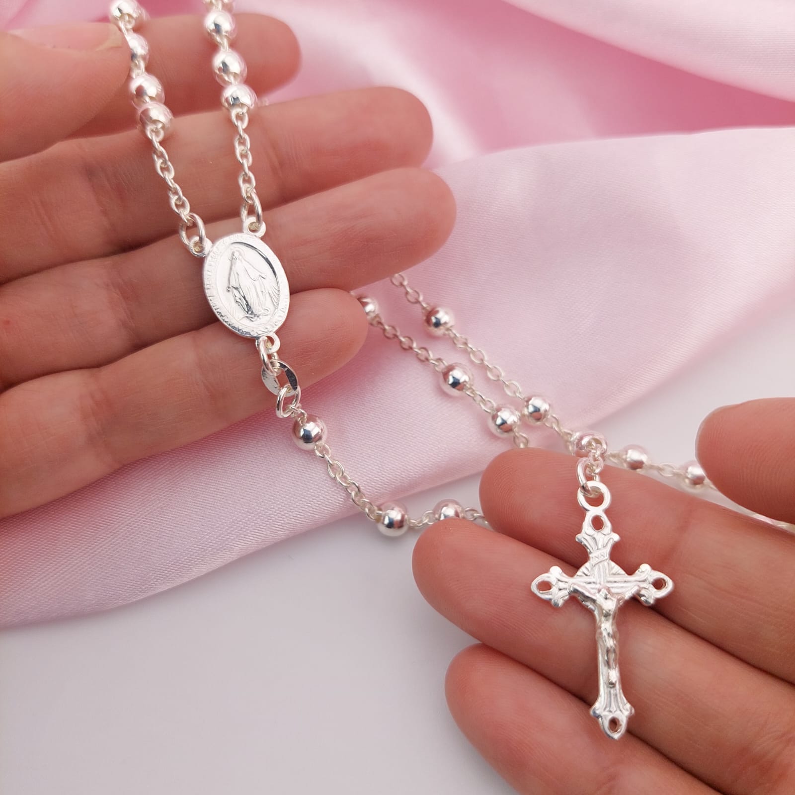 Rosario Largo Medalla Milagrosa Bola 5mm Plata 925 210000024327v