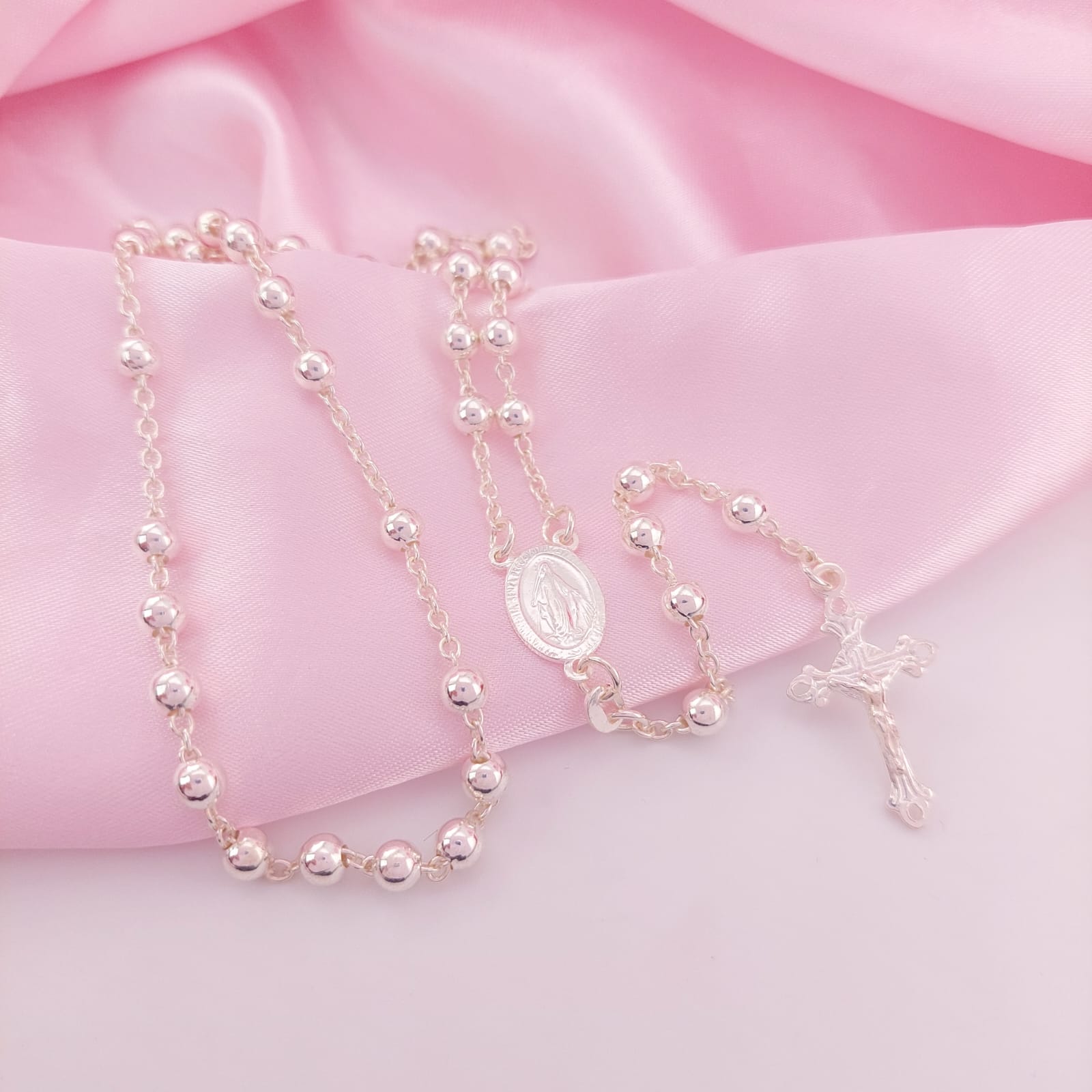 Rosario Largo Medalla Milagrosa Bola 5mm Plata 925 210000024327v