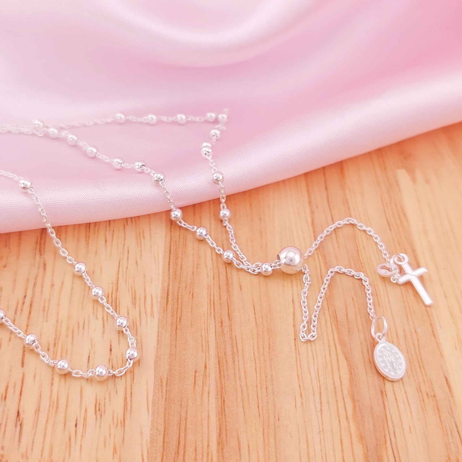 Rosario Virgen Ajustable 62cm Bola 3mm Plata 925 26248