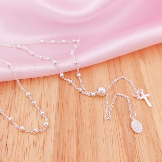 Rosario Virgen Ajustable 62cm Bola 3mm Plata 925 26248