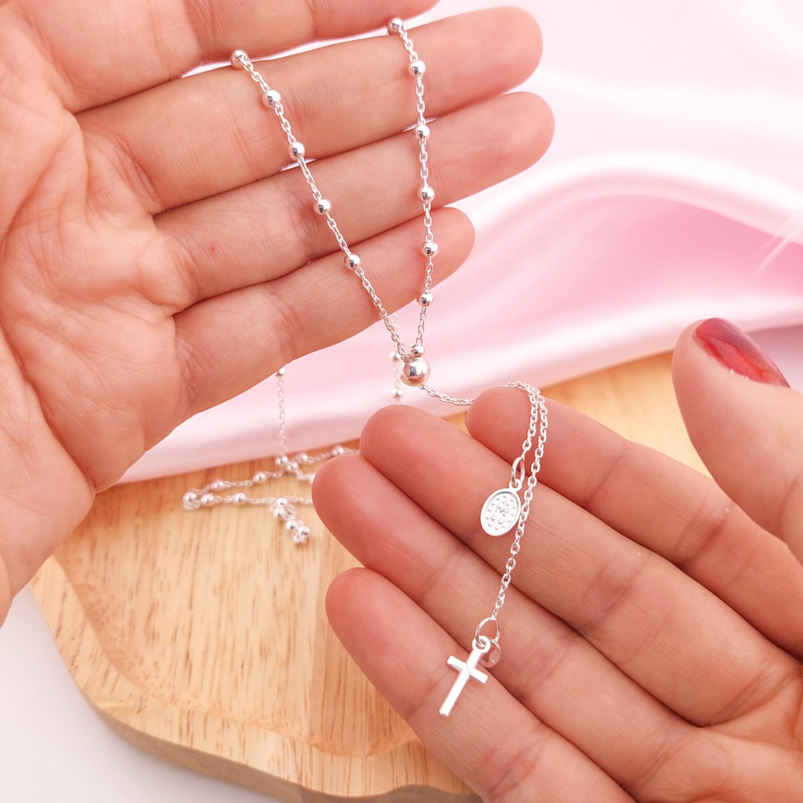 Rosario Virgen Ajustable 62cm Bola 3mm Plata 925 26248