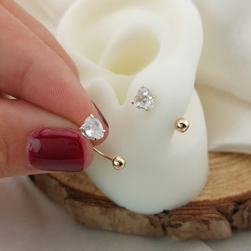 Dormilones Teléfono Piedra Corazón Blanca 5mm Oro 10K 26484
