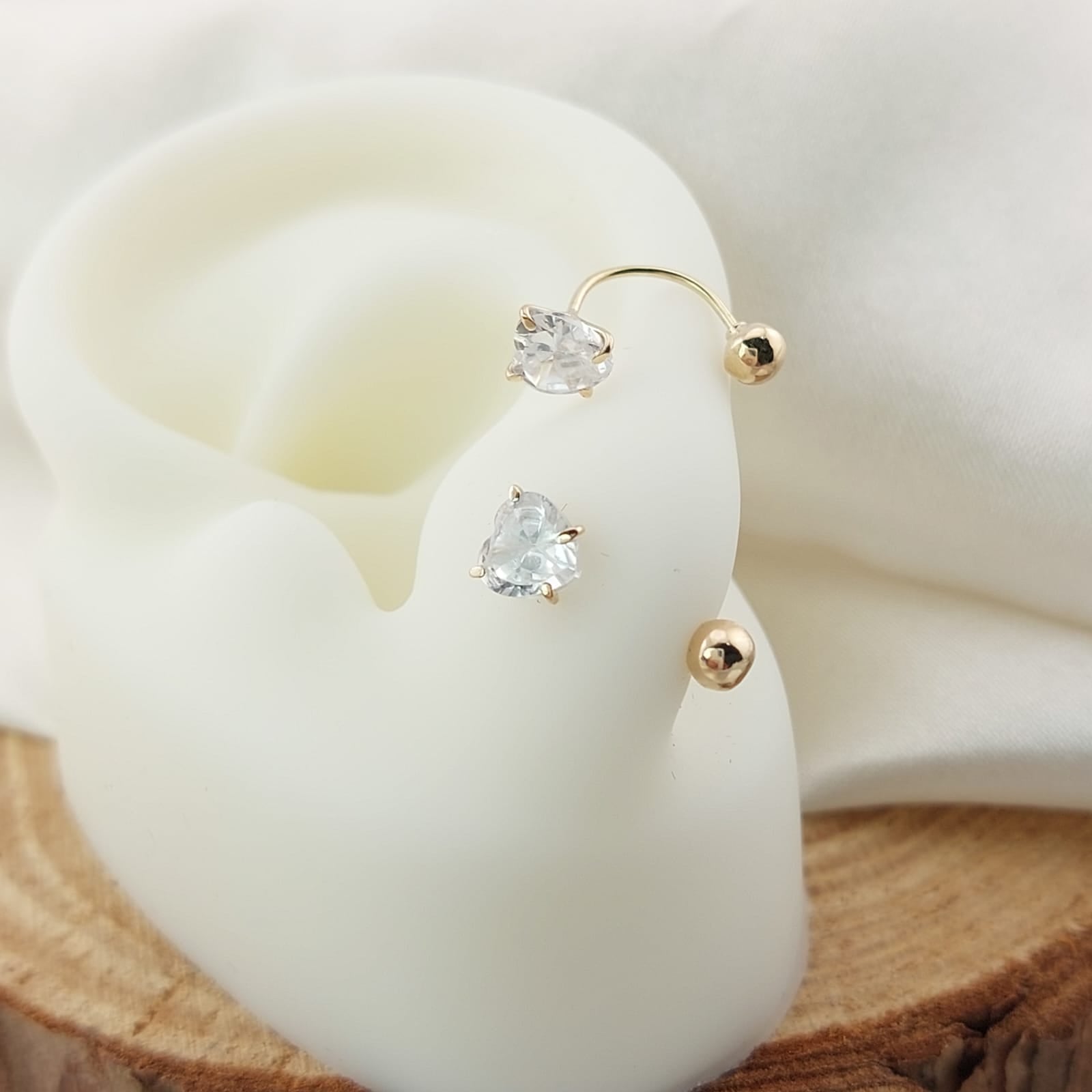 Dormilones Teléfono Piedra Corazón Blanca 5mm Oro 10K 26484