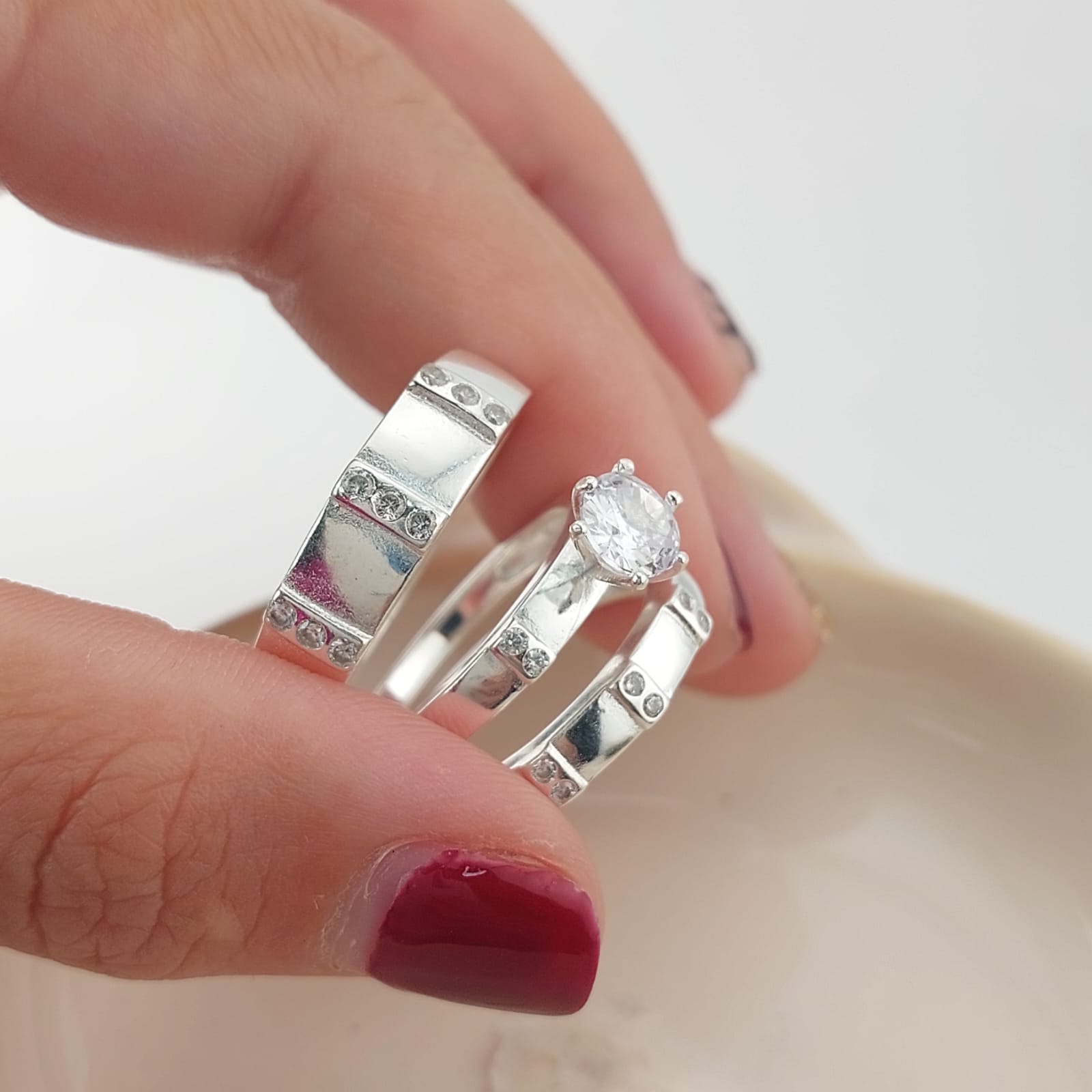 Anillos Tríos Matrimonio Plata 925 24744