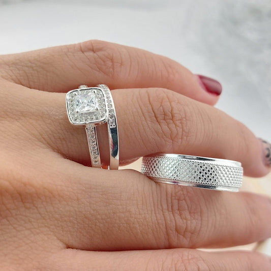 Anillos Tríos Matrimonio Plata 925 26812