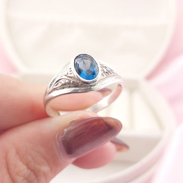Anillo Graduación Liso Piedra 6x8mm Plata 925 27792