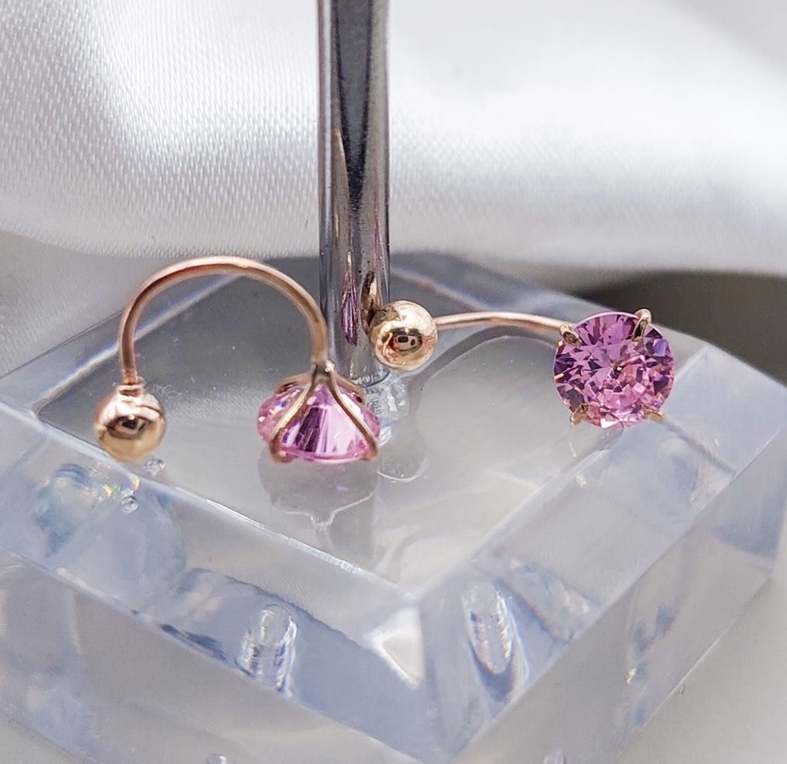 Dormilones piedra rosada  telefono 5mm Oro Nacional 10K 210000018535