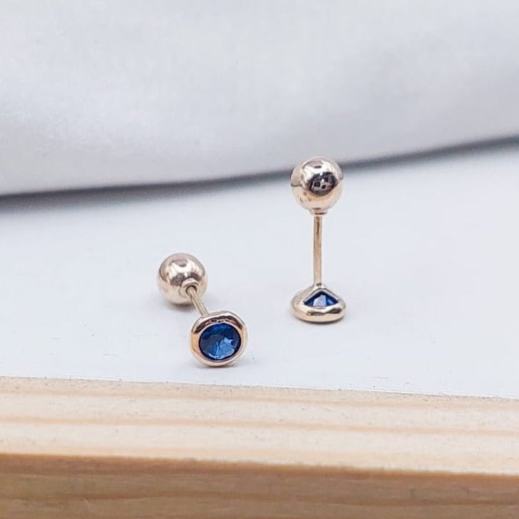 Dormilones Biselado Azul 3mm Oro Nacional 10K 210000017820