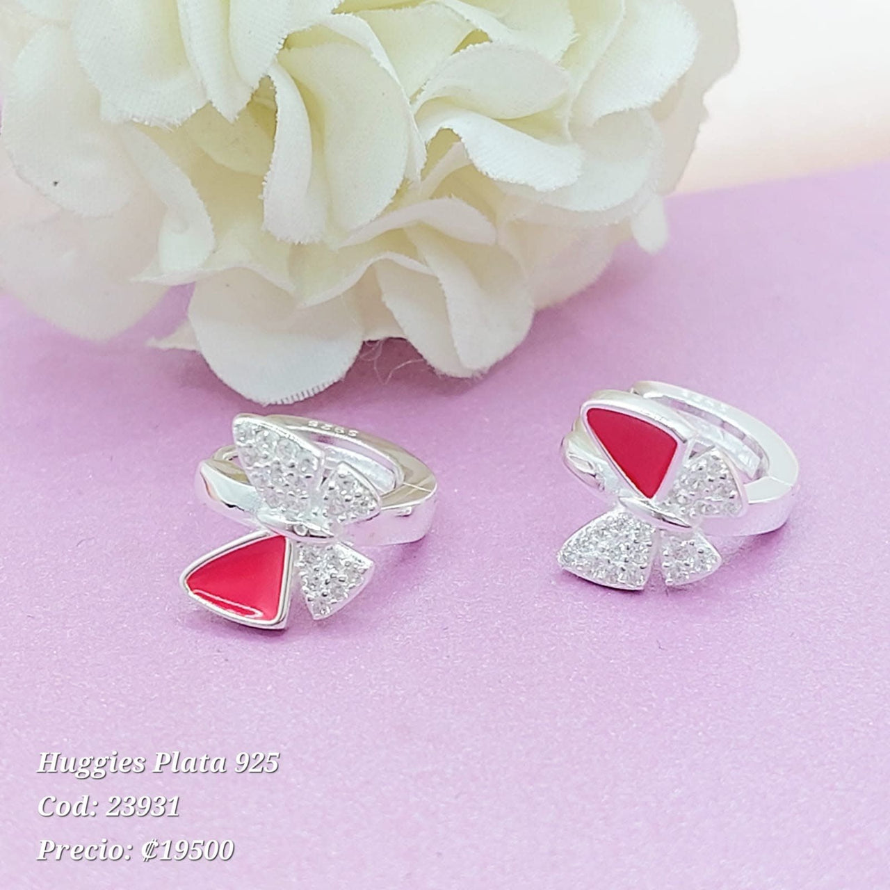 Huggies Aretes Dama Rojo Plata 925 210000023931