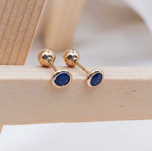 Dormilones Biselado Azul 3mm Oro Nacional 10K 210000017820