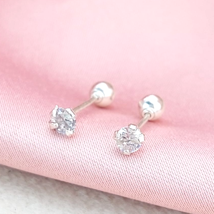 Dormilones Piedra Redonda 3mm Plata 925 210000024686