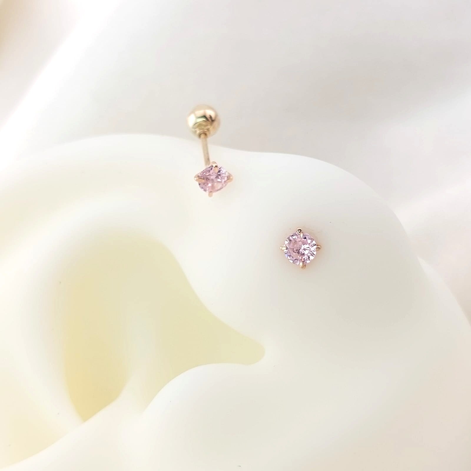 Dormilones Piedra Rosada 3mm Oro 10K 26885