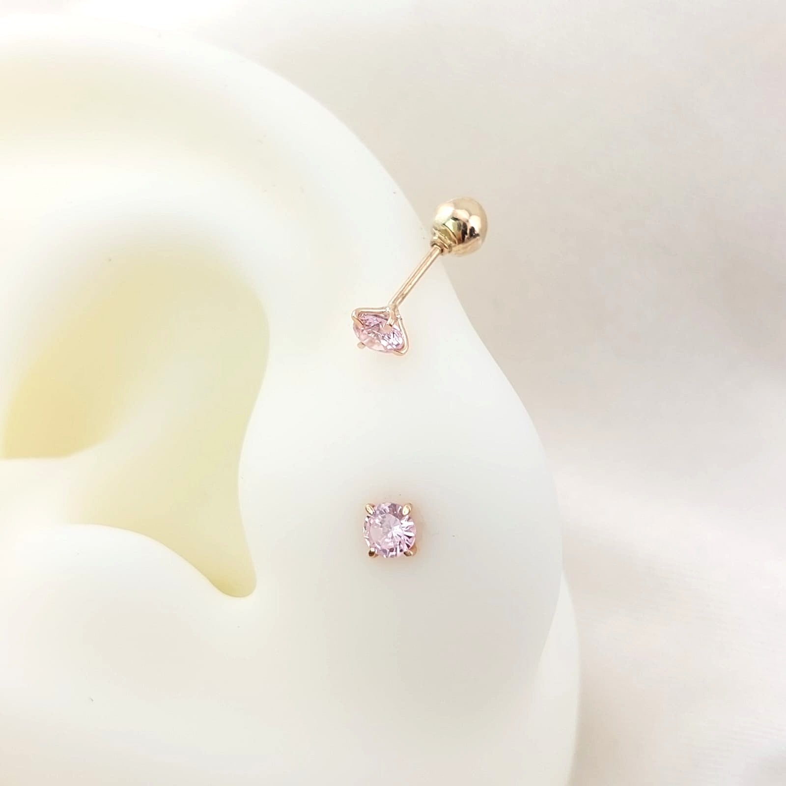 Dormilones Piedra Rosada 3mm Oro 10K 26885