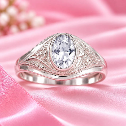 Anillo Graduación Liso Piedra CZ 4x6 Plata 925 25962