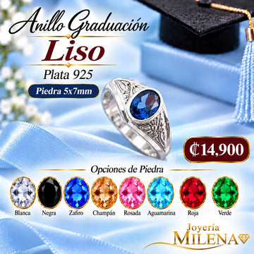 Anillo Graduación Liso Piedra CZ Ovalo 5x7mm Plata 925 27217