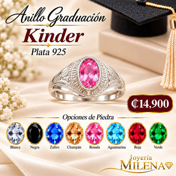 Anillo Graduación Kínder Piedra CZ 4x6mm Plata 925 26043