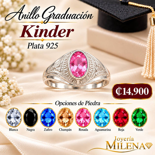 Anillo Graduación Kínder Piedra CZ 4x6mm Plata 925 26043