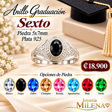 Anillo Graduación Sexto Piedra CZ 5x7 Plata 925 27002